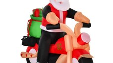 HOMCOM Ornament Gonflabil Mos Craciun pe Motocicleta cu Lumini LED pentru Exterior