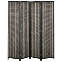 HOMCOM Paravan pentru spatii interioare, separeu pliabil cu 4 panouri, din lemn si bambus, 180x180x1.9cm, negru si maro | AOSOM RO - 1