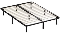 HOMCOM Pat Dublu Industrial cu 28 de Lame si Depozitare, Lemn si Otel, 190x140x31 cm, Negru si Lemn Natural | Aosom Romania