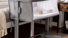 HOMCOM Patut pentru fixare in lateralul patului, Cos portabil, Patut cu inaltime reglabila pentru nou-nascuti cu saltea, gri | AOSOM RO