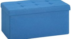 HOMCOM Puf de depozitare pliabil 84L, 76x38x38 cm, albastru deschis, tapițat in in sintetic
