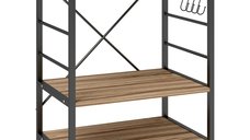 HOMCOM Raft de Bucătărie cu 3 Polițe, Roți și 4 Cârlige, Dimensiuni 60x40x84 cm, Lemn Natural | Aosom Romania