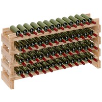 HOMCOM Raft pentru Sticle de Vin, Etajeră pentru Sticle cu 4 Rafturi pentru 48 Sticle, 114x28x56,5 cm, Lemn Natural | Aosom Romania - 1