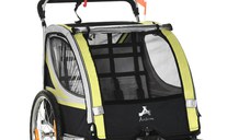 HOMCOM Remorca pentru bicicleta pentru copii 2 in 1, centura in 5 puncte, geanta de depozitare, reflector, steag, galben | Aosom Ro