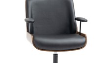 HOMCOM Scaun de birou din piele PU rotativ, simplu, modern, cu spatar inalt, scaun de computer, scaun de birou pivotant pentru casa si birou, negru