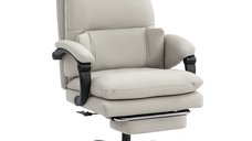 HOMCOM Scaun de birou ergonomic cu suport lombar, cotieră și suport pentru picioare, din piele ecologică, Gri deschis | Aosom Romania