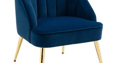 HOMCOM Scaune decorative cu sezut capitonat, fotoliu tapitat pentru dormitor, scaun butoi cu picioare din otel, bleumarin | AOSOM RO