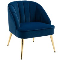 HOMCOM Scaune decorative cu sezut capitonat, fotoliu tapitat pentru dormitor, scaun butoi cu picioare din otel, bleumarin | AOSOM RO - 1