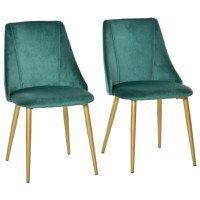 HOMCOM Scaune moderne si Capitonate pentru Salon, Sufragerie, Bucatarie, Zoan de servit masa, Set 2 Piese, Verde si Auriu, 50x56.5x85cm - 1