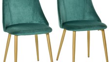 HOMCOM Scaune moderne si Capitonate pentru Salon, Sufragerie, Bucatarie, Zoan de servit masa, Set 2 Piese, Verde si Auriu, 50x56.5x85cm