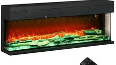 HOMCOM Șemineu Electric Încorporabil cu Efect de Flăcări 3D, Oprire Automată și Termostat, 127x26x50 cm, Negru | Aosom Romania