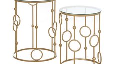 HOMCOM set 2 piese mese cafea, metal si sticla, auriu | AOSOM RO