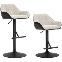 HOMCOM Set 2 Scaune de Bar cu Spătar, Tetiară și Brațe și Bază Antiderapantă, 52,5x53x86,5-108 cm, Gri Deschis | Aosom Romania - 1
