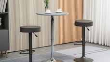 HOMCOM Set 2 scaune de bar cu suport pentru picioare, scaune de bucatarie pivotante cu inaltime reglabila, 35x36x64-85cm, gri