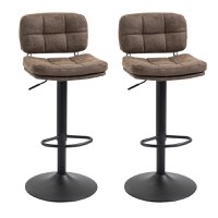 HOMCOM Set 2 Scaune de Bar Pivotante cu Inaltime Reglabilă, din Imitatie de Piele Maro si Tapitate, 41,5x45x85-107cm, Negru - 1