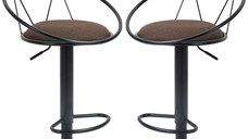 HOMCOM Set 2 scaune de bar, Pivotante, Suport pentru picioare, Inaltime reglabila, 51x46x78-100cm, Maro