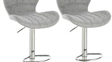 HOMCOM Set 2 Scaune de Bar Rotative cu Înălțime Reglabilă, Tetieră pentru Picioare și Spătar, 47x51,5x111,5 cm, Gri | Aosom Romania