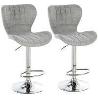 HOMCOM Set 2 Scaune de Bar Rotative cu Înălțime Reglabilă, Tetieră pentru Picioare și Spătar, 47x51,5x111,5 cm, Gri | Aosom Romania - 1