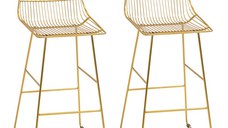 HOMCOM Set 2 scaune inalte, Suport pentru picioare, Scaune design modern cu spatar inalt si suport picioare aurii 53x56x110cm, Auriu
