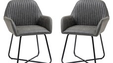HOMCOM Set 2 scaune moderne pentru sufragerie, sufragerie, bucatarie sau camera de zi, scaune tapitate, imitatie piele gri 60x56.5x85cm