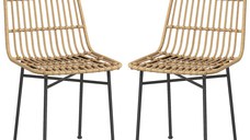 HOMCOM Set 2 Scaune pentru Bucătărie și Living Stil Boho, Scaune Moderne din PE Ratan și Oțel, 45x57x83 cm, Galben