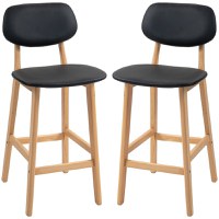HOMCOM Set 2 Taburete cu Spătar și Tapițerie din Piele Artificială, Taburete Înalte din Lemn, 42x47x92 cm, Negru | Aosom Romania - 1