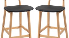 HOMCOM Set 2 Taburete cu Spătar și Tapițerie din Piele Artificială, Taburete Înalte din Lemn, 42x47x92 cm, Negru | Aosom Romania