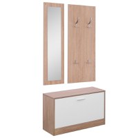 Homcom Set 3 Piese Dulap Pantofi cu Cuier si Oglinda pentru Hol in Lemn, 80x27x46.5cm - 1