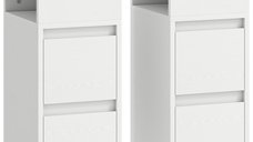 HOMCOM set de 2 noptiere inalte si inguste, cu 2 sertare si raft deschis, 25x30x65 cm, alb