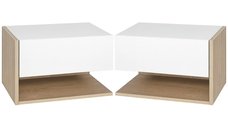 HOMCOM Set de 2 Noptiere Suspendate - Design Modern cu Sertar si Raft, Alb si Stejar