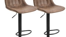 HOMCOM Set de 2 Scaune de Bar Căptușite, Rotative cu Suport pentru Picioare, 43x46,5x91-103 cm, Maro | Aosom Romania