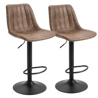 HOMCOM Set de 2 Scaune de Bar Căptușite, Rotative cu Suport pentru Picioare, 43x46,5x91-103 cm, Maro | Aosom Romania - 1