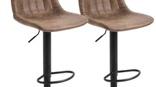 HOMCOM Set de 2 Scaune de Bar Căptușite, Rotative cu Suport pentru Picioare, 43x46,5x91-103 cm, Maro | Aosom Romania