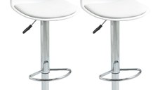 HOMCOM Set de 2 scaune de bar cu spatar si suport pentru picioare, scaune de bucatarie pivotante cu inaltime reglabila, 40x42x82-104cm, alb