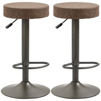 HOMCOM Set de 2 scaune de bar cu suport pentru picioare, scaune de bucatarie pivotante cu inaltime reglabila, 35x36x64-85cm, maro - 1