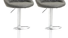HOMCOM Set de 2 scaune de bar pivotante si reglabile, cu suport pentru picioare, imitatie de piele, gri