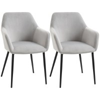 HOMCOM Set de 2 scaune de sufragerie, decorative din material textil din catifea, mobilier living, fotolii gri deschism| AOSOM RO - 1