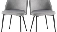HOMCOM Set de 2 scaune pentru sufragerie, scaune pentru bucatarie tapitate cu catifea, scaune pentru birou si sufragerie, 49x50x77cm, gri