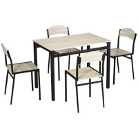 HOMCOM Set de masa din 5 Piese cu 1 masa dreptunghiulara 100x63x76.5 cm si 4 Scaune 45x40x82 cm, din otel si MDF, Negru si lemn natural | AOSOM RO - 1