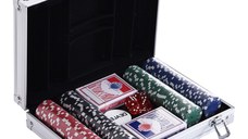 HOMCOM Set de Poker, 200 jetoane, Carcasa de aluminiu, Argintiu