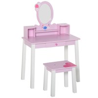 HOMCOM set masa de toaleta cu oglinda si scaun, masa de printese pentru copii, masa de machiaj | AOSOM RO - 1