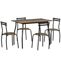 HOMCOM Set masa dreptunghiulara cu 4 scaune pentru sufragerie, bucatarie, living, maro si negru | AOSOM RO - 1