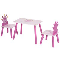 HOMCOM Set Masă și 2 Scaune cu Tematică de Prințese cu Spătare în Formă de Coroană, 55x34x42 cm, Roz | Aosom Romania - 1