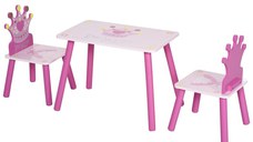HOMCOM Set Masă și 2 Scaune cu Tematică de Prințese cu Spătare în Formă de Coroană, 55x34x42 cm, Roz | Aosom Romania