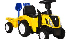 HOMCOM Tractor pentru Copii Prevazut cu Loc cu Remorca, Grebla si Lopata, Joc Educativ pentru Copii 12-36 Luni, 91x29x44cm, Galben