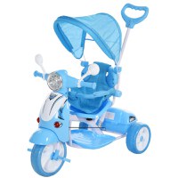 HOMCOM Tricicleta pentru copii de 18-72 luni parasolar detasabil pliabil scaun pivotant cu muzica lumina Albastra Sarcina Max. 25kg - 1