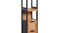 Kleankin Dulap Baie Multifuncțional 2 Sertare 3 Compartimente Lemn MDF Bambus 30x30x144.3cm Culoare Lemn | Aosom Romania