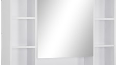 Kleankin Dulap cu oglinda pentru baie cu rafturi, 100x15x70cm, Alb
