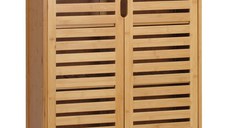 kleankin Dulap de baie cu doua usi si 2 rafturi de depozitare, din bambus, natural | AOSOM RO