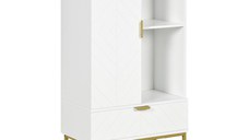 kleankin Mobilier de baie cu dulap si sertar, mobilier de baie modern cu etajera reglabila, 60x30x120cm, alb | AOSOM RO